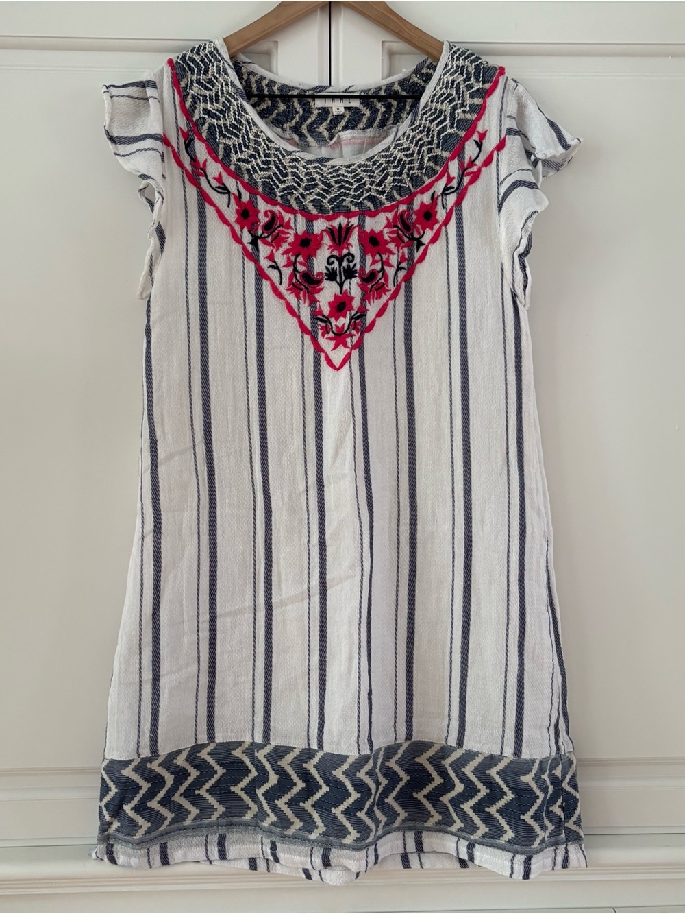 THML Medium Striped Pink Embroidered Dress